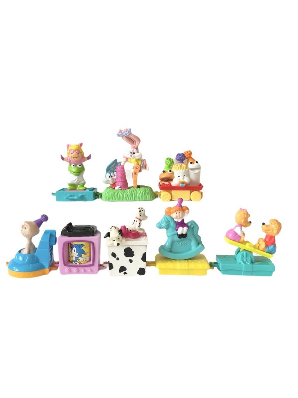 8 Vtg McDonalds HAPPY BIRTHDAY TRAIN Toys ET Sonic Muppets Looney Tunes Cabbage